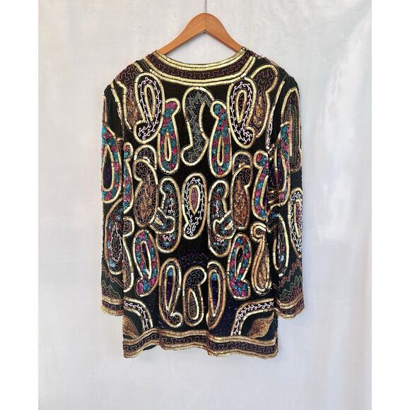 Laurence Kazar Vintage Silk Evening Tunic LARGE Beaded Sequined Glam EUC *READ - Picture 8 of 12
